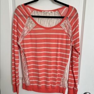 Liberty Love Coral and White Striped Lace Top